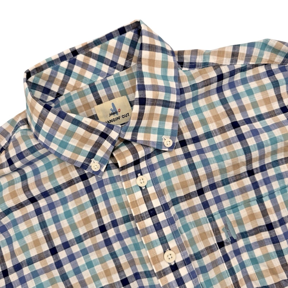 Johnnie-O Hangin Out Men's Small Blue Plaid Button Down Long Sleeve Shirt Light